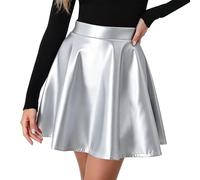 WERFORU Lederrock Damen Minirock Leder Rock für Damen Elastische Taille A-Linien Pull On Skater Röcke
