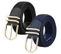 WERFORU Unisex Geflochtener Elastischer Gürtel 2 Stücke Stretch Gürtel für Männer und Frauen Verstellbarer Stoffgürtel für Jeans und Hosen Schwarz+Blau
