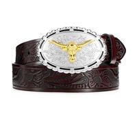 WERFORU Western Leder Schnalle Gürtel für Herren Damen Cowboy Cowgirl Ledergürtel für Jeans Weihnachten Herrengürtel Geschenke