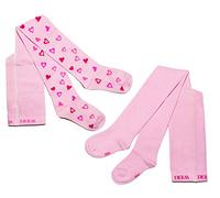 Weri Spezials Baby und Kinder Strumpfhosen für Mädchen Baumwolle im Doppelpack (122-128, Rosa Herzen/Uni)