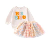 WERNZATT-2PCS Sister Matching Clothes Outfit Mädchen Rock Set Langarm Stickerei Buchstaben Sweatshirt Blume Tulle Rock (Colorful Big Sister, 5T)