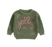 WERNZATT-Baby-Weihnachtspullover lässig Brief Stock Stickerei warm gestrickt Langarm Pullover Kleinkind Strickwaren für Kleinkind (Green 6, 0-3 Months)