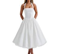 WERNZATT Elegantes Tutu-Kleid für Damen, Neckholder, ärmellos, offener Rücken, gekreuzt, A-Linie, Midi-Tankkleid, Hochzeit, Club, Party, Streetwear, weiß, M