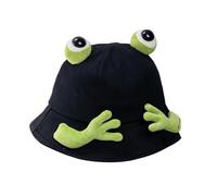 WERNZATT-Erwachsene Frühling Sommer Modelle Sonnenschirm Fischer Hut Cartoon Frosch Eimer Hut Frauen Einstellbar Sonnenhut (Schwarz, One Size)