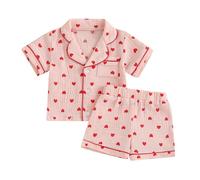 WERNZATT-Mädchen Sommer Kurzer Schlafanzug Set Kurze Ärmel Revers Shirt Erdbeer Print Shorts Schlafanzug Baby Kleidung (Rosa 3, 12-18 Months)