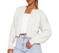 WERNZATT Y2K Cropped-Strickjacke für Damen, vorne offen, Knopfleiste, langärmelig, Strickoberbekleidung, trendig, Streetwear, A White, S