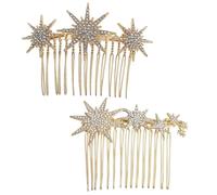 WESIEVYA 2 Stück pack Strass Haarkamm Clips aus Metall Leichter Haarkamm für Damen und Mädchen Seitlicher Haarspangen Schmuck für Hochzeit und Abendveranstaltung Goldfarben