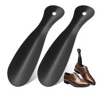 WESIEVYA 2 Stück Schuhlöffel aus Edelstahl Schwarz 18,5cm Lang Robuster Metall Schuhanzieher mit Aufhängeloch Ergonomisch für Damen Herren und Senioren zur Einfachen Schuhhilfe