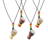 WESIEVYA 4 Stück Afrikanische Trommel Halskette mit Miniatur Anhänger Kreative Schmuck Dekoration für Frauen Handbemalte Hängeanhänger Geschenkset zum Teilen
