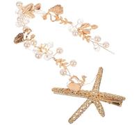 WESIEVYA Perlen Kronen Haarband Damen Stirnband aus Legierung mit Seestern Dekor Leichtes Haarschmuck für Hochzeit Brautfrisur Komfortabler Kopfband mit Langlebigen Perlen