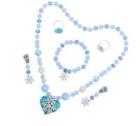 WESIEVYA Prinzessinnen Schmuckset für Mädchen Imitationsperlen Halskette Armband Ring Ohrringe Blau Schneeflocken Design für Geburtstag Party Weihnachten