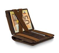 WEST - Magic Wallet mit AirTag Fach und großes Münzfach - Portmonee inklusive edler Geschenkbox - Geldbeutel AirTag Wallet Herren - Geldbörse RFID Datenschutz - Smart Wallet (Braun Orange)