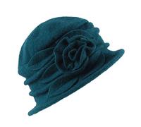 West See Damen Vintage Wolle Cloche Bucket Hut Beret Topfhut mit Blumendetail Wintermütze (blau)