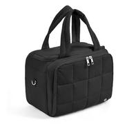 WESTBRONCO Kulturbeutel für Damen, mit Schmuck-Organizer, leicht, groß, Reise-Kulturbeutel, gesteppt, Make-up-Tasche, Organizer für Zubehör, Essentials, Kosmetik, Toilettenartikel, Schwarz