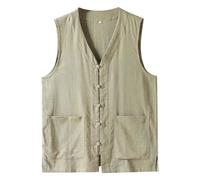Weste aus Leinen für Herren - Sommerweste - lässig - Bankett - Blazer - Retro - für Sommer - ärmellos - chinesischer Stil - für leichte und weiche Hochzeit Business Abend - einfarbig, B. Grün., L
