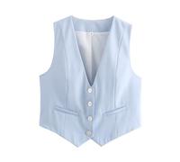 Weste Damen Anzug Westen Damen Ärmelloser Mantel Weste Damen Schwarz Weste Damen Elegant Weste Damen Ärmellos Schwarze Weste Damen Damen-Westen Kurze Weste Damen Light Blue L