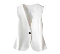 Weste Damen Elegant,Damen Weste mit V Ausschnitt, Vintage, Kurze Knopfleiste, Anzugweste, Schößchen, Elegantes Oberteil mit Einem Knopf, Lässig, Leicht, Stilvoll, Ärmellos, Blazerjacke, Weiß, M
