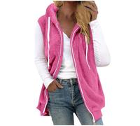 Weste Damen Jacke Damen Weste Lang Ärmellose mit Kapuze Teddy Fleece Steppweste Warme Outdoor für Herbst Winter Alltag Elegant XXL Hot Pink