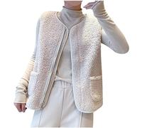 Weste Damen Kurz Winter Warme Teddy Fleece Weste Einfarbig Knöpfen Plüschweste Mit Taschen Ärmellos V-Ausschnitt Fleeceweste Bequem Übergangsweste Weich Kaschmir Plüschjacke Outer Plüschmantel