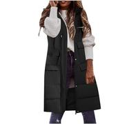Weste Damen Lange Steppweste Winter Warm Daunenweste Leichte Winterjacke Ärmellos Westen Casual Daunenmantel mit Kapuze Übergangsjacke Gesteppt Longweste Outdoor Einfarbig Pufferjacke