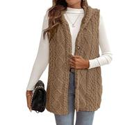 Weste Damen Teddy Ärmellos Teddy Jacke Dame Fleeceweste Herbst Winter Warm Teddyweste Mit Kapuze Teddyjacke Plüschweste Casual Lose Damenweste Elegante Kuschelweste Fleecemantel Brown L