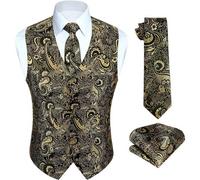 Weste Herren Hochzeit Krawatte Einstecktuch Jacquard M Gold & Schwarz