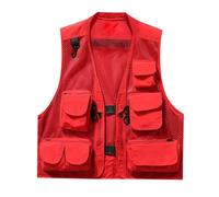 Weste Herren Outdoor, Herrenwesten Sportlich Elegant - Angelweste Utility-Reiseweste mit Taschen Outdoor-Arbeit Foto Cargo-Fliege Sommerweste (Red 3XL)