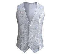 Weste Herren Pailletten 70er Ärmellos Glitzer Weste Mantel Disco Karneval Kostüm Rave Outfit Paillettenweste Glänzend V Ausschnitt Gilet Anzugweste für Hochzeit und Party Tanzkostüm