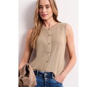 Kurzweste STREET ONE, Damen, Gr. 34, beige (timeless beige), Stoff, 53% Polyester, 46% Viskose, 1% metallisierte Fasern, unifarben, comfort fit normal, Rundhals, Westen, mit Strickmuster (46848432-34)