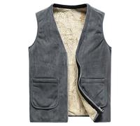 Weste mit Wolle gefüttert, für Herren, ohne Ärmel, aufblasbare Weste, Outdoor, warm, im Winter, Reisejacke ohne Ärmel, mit dickem V-Ausschnitt, grau, XXXL