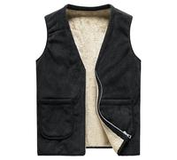 Weste mit Wolle gefüttert, für Herren, ohne Ärmel, aufblasbare Weste, Outdoor, warm, im Winter, Reisejacke ohne Ärmel, mit dickem V-Ausschnitt, Schwarz , XXXL