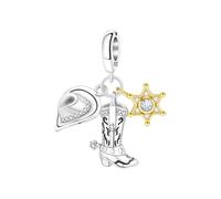Western Cowboy Anhänger Charm, Charme für Armband, Kompatibel mit Pandora Armband Halskette