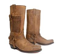 Western Cowboy Stiefel - Männer Square Toe Stiefel - mittelalterliche PU Leder Low Heel Mid Tube Ritter Stiefel für Cosplay,Braun,46