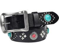 Western-Nietengürtel, Metall, Punk, Rock, roter Edelstein, türkisfarbene Inlay-Nieten, helle Pyramide für Damen und Herren, Cowgirl, Cowboy, Schwarz, 115 cm/Taille: 39 Zoll, 421Sensationell