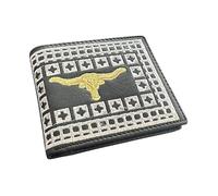Western Stakes Western Cowboy Rodeo Geldbörse - Bi-Fold Leder Design mit Goldgewinde Longhorn und Silberstichakzenten, Schwarz, Western Wallet