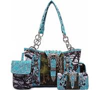 Western-Stil Camouflage versteckte börse Schnalle Country Nieten Damen Handtasche Schultertasche börse Set, (Türkis Set), Large