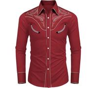 Westernhemd Herren Cowboy Bestickt Langarm Button Down Hemd Casual Retro Hemden Lässig Langarmhemd Baggy Vintage Cardigan Modische Freizeithemd Hip Hop Shirts