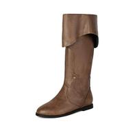 Westernstiefel, mittelalterliche Piratenstiefel, Gothic-Stiefel für Männer und Frauen, die die Wade ziehen, Flache Jazz-Stiefel, Ritterstiefel