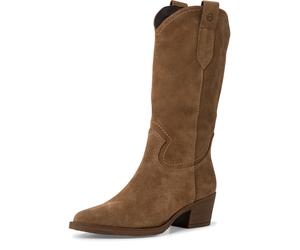 Westernstiefel TAMARIS, Damen, Gr. 36, Normalschaft, braun, Veloursleder, unifarben, Schuhe Cowboystiefel Reißverschlussstiefel, Blockabsatz, Cowboystiefel in spitzer Form (91716116-36) braun