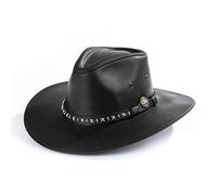 Westernwear-Shop Aussie braun oder schwarz Outback Style Cowboyhut - Westernhut aus Leder für Damen & Herren (Schwarz, M)