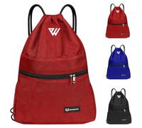 WESTWOOD FOX WFX Tasche mit Kordelzug, wasserdicht, Sport, Fitnessstudio, Rucksack für Damen und Herren, PE-Beutel, Außentasche, Reißverschluss, Schule, Strand, Urlaub, Schwimmen (Red)