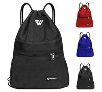 WESTWOOD FOX WFX Tasche mit Kordelzug, wasserdicht, Sport, Fitnessstudio, Rucksack für Damen und Herren, PE-Beutel, Außentasche, Reißverschluss, Schule, Strand, Urlaub, Schwimmen (Black)