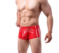 Wet-Look Herren Boxershorts Penisloch Unterhose Latex Kurze Hose Lack- Optik Hipster Männer Slip Pants Erotik Dessous Unterwäsche Boxershort mit Latex Lack Optik Schwarz reizwäsche