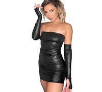Wetlook Damen Kleid Ärmellos Partykleid PVC Faltenrock Minikleid Lack Leder Nachtwäsche A-Linie Skaterkleid Rundhals Lederkleid Clubkleid Büstenhebe Minirock Valentinstagskleid