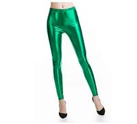 Wetlook Leggings Damen Leder Latex Leggings in Lederoptik High Waist Sexy glänzend Hose Grün XXL