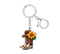 WEVENI Acryl Cowboy Stiefel Schlüsselanhänger Sonnenblume Cowgirl Hut Schlüsselanhänger Zubehör Western Geschenke für Damen Mädchen Handtasche Charms (Braun)