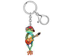 WEVENI Acryl Cute Skateboard Frosch Schlüsselanhänger Schlüsselring Auto Tasche Geldbörse Lustige Frosch Anhänger Schmuck für Damen Mädchen (Gitarrenfrosch)