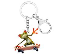WEVENI Acryl Cute Skateboard Frosch Schlüsselanhänger Schlüsselring Auto Tasche Geldbörse Lustige Frosch Anhänger Schmuck für Damen Mädchen (Bunt)