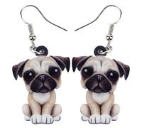 WEVENI Acryl Niedlich Mops Hund Ohrringe Haustier Welpe Baumeln Tropfen Mode Schmuck für Frauen Mädchen Zierlich Geschenke (Mops B)