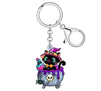 WEVENI Acryl Witchy Schwarze Katze Schlüsselanhänger Halloween Schlüsselkette Zubehör Rucksack Tasche Charms Katze Liebhaber Geschenke für Frauen Mädchen (Lila)